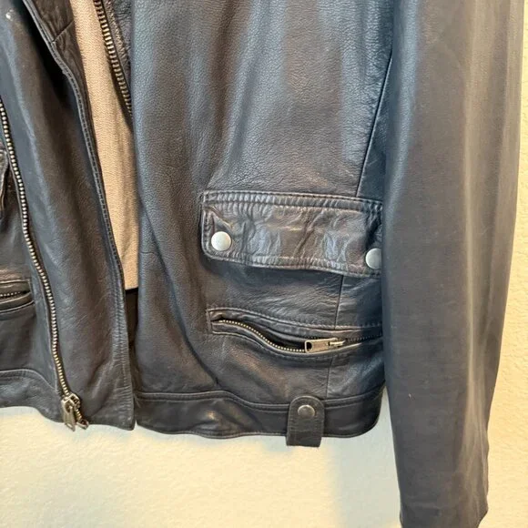 Black Motorcycle Leather JacketL